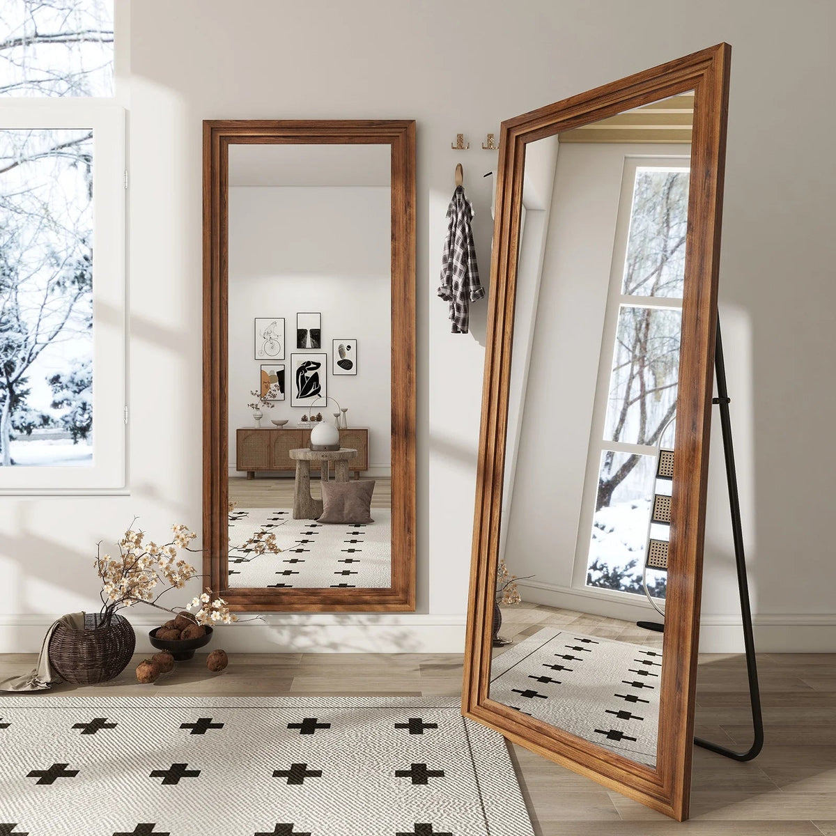 BEAUTYPEAK Full Length Floor Mirror With Stand, 64 x 21 in, Retro White