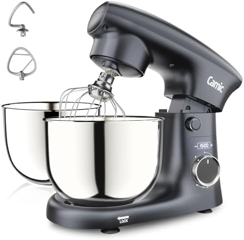Camic Stand Mixer, 4.2QT + 5.3QT Stainless Steel Bowls, 10 Speeds - Grey