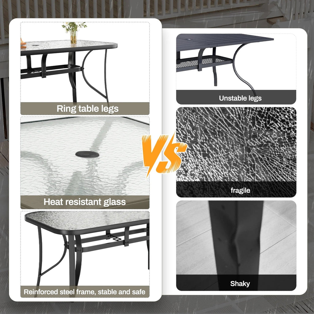 Arlopu Rectangular Patio Dining Table With 5mm Tempered Glass Top