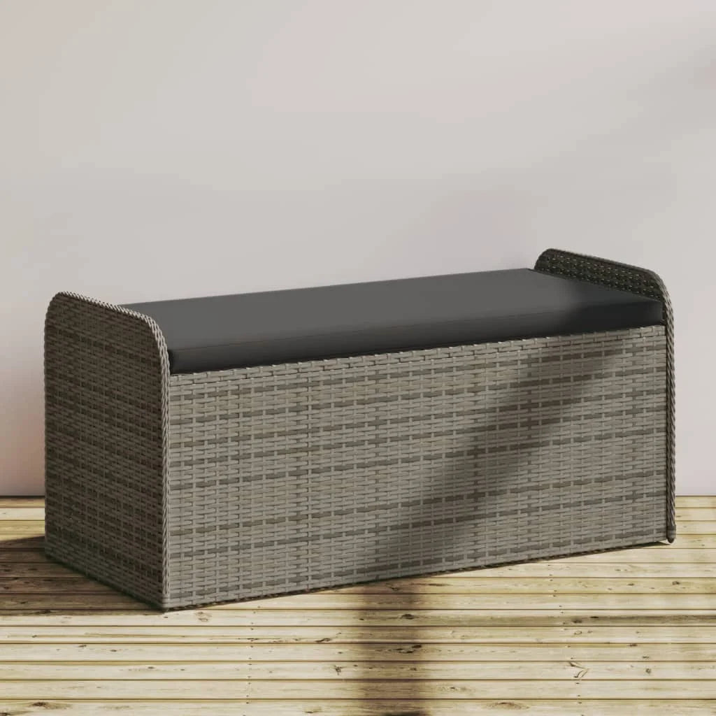 vidaXL Outdoor Poly Rattan Storage Bench With Cushion, Black, 45.3 x 20.1 x 20.5 in