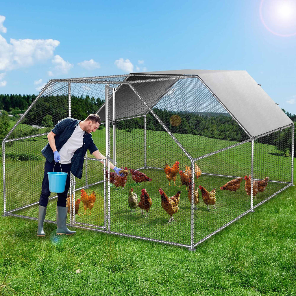 Dextrus Metal Chicken Coop With Waterproof Cover And Wire Mesh, 13.1 x 9.8 x 6.4 ft