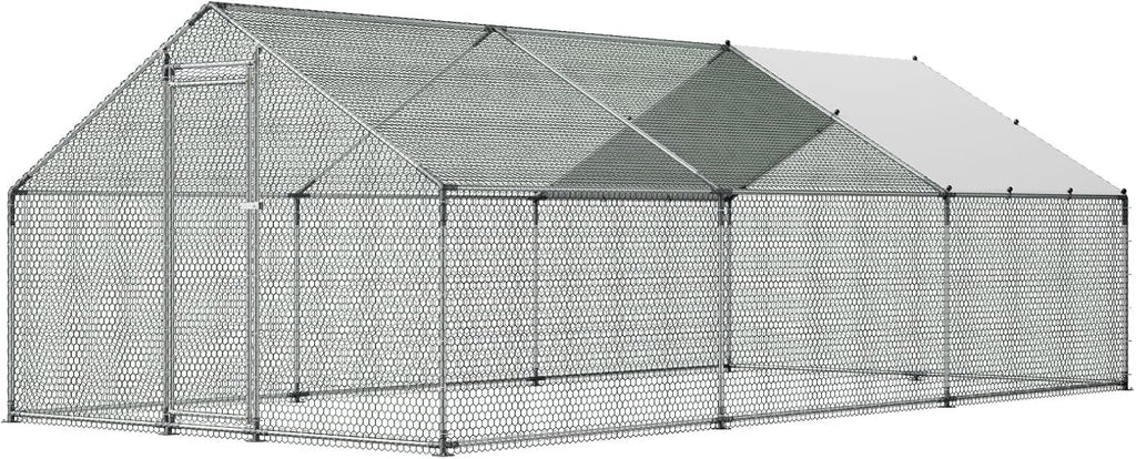 VEVOR Walk-In Metal Chicken Coop With Cover, 19.7 x 9.8 x 6.5 ft, Spire Roof And Security Lock