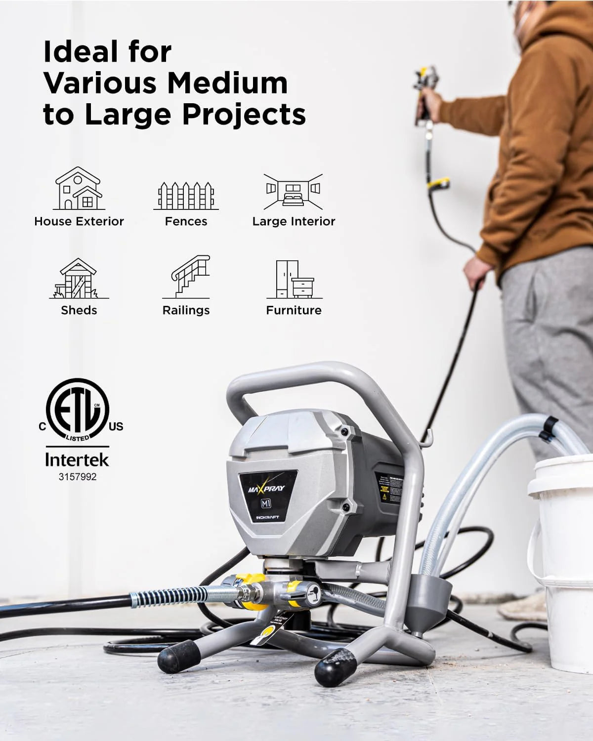 InoKraft Airless Paint Sprayer, Gray, 25-Feet Hose - MaXpray M1 IK01001