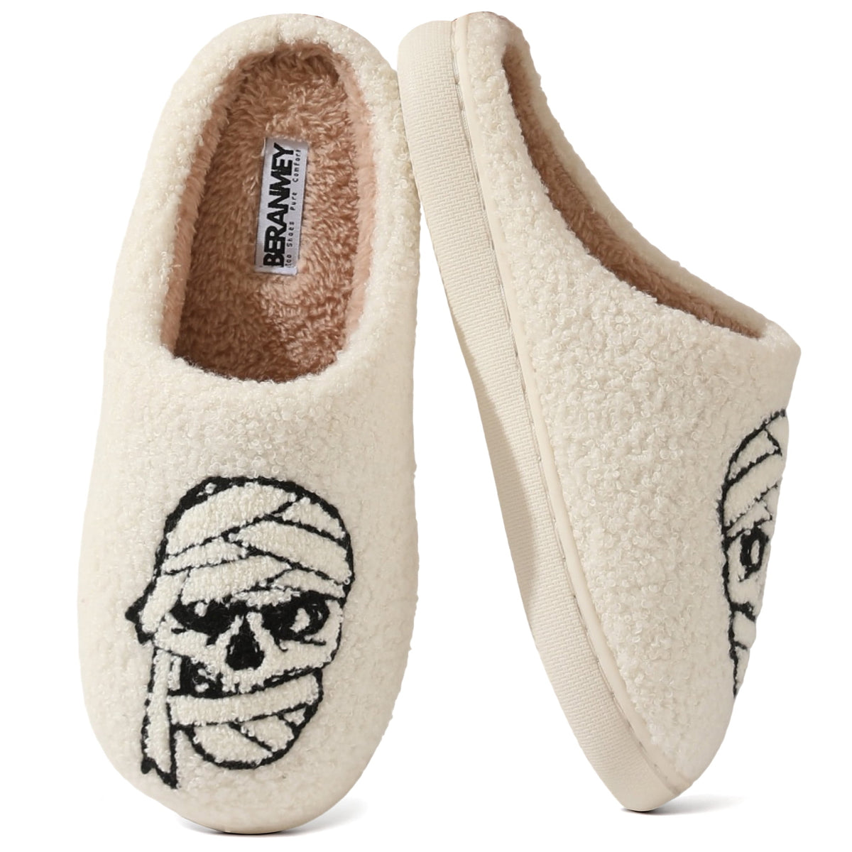 BERANMEY Halloween Slippers for Women Perfect Soft Plush Comfy Warm Slip-On Cute Womens Slippers Indoor Fluffy House Slippers for Women and Men Non-slip Fuzzy Flat Slides