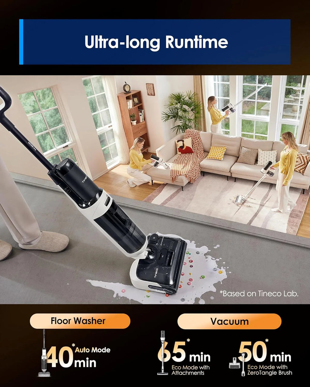 Tineco Floor One Stretch S6 Cordless Wet Dry Vacuum Mop, 0.8 Liters, Black & White - Floor-One-Stretch-S6