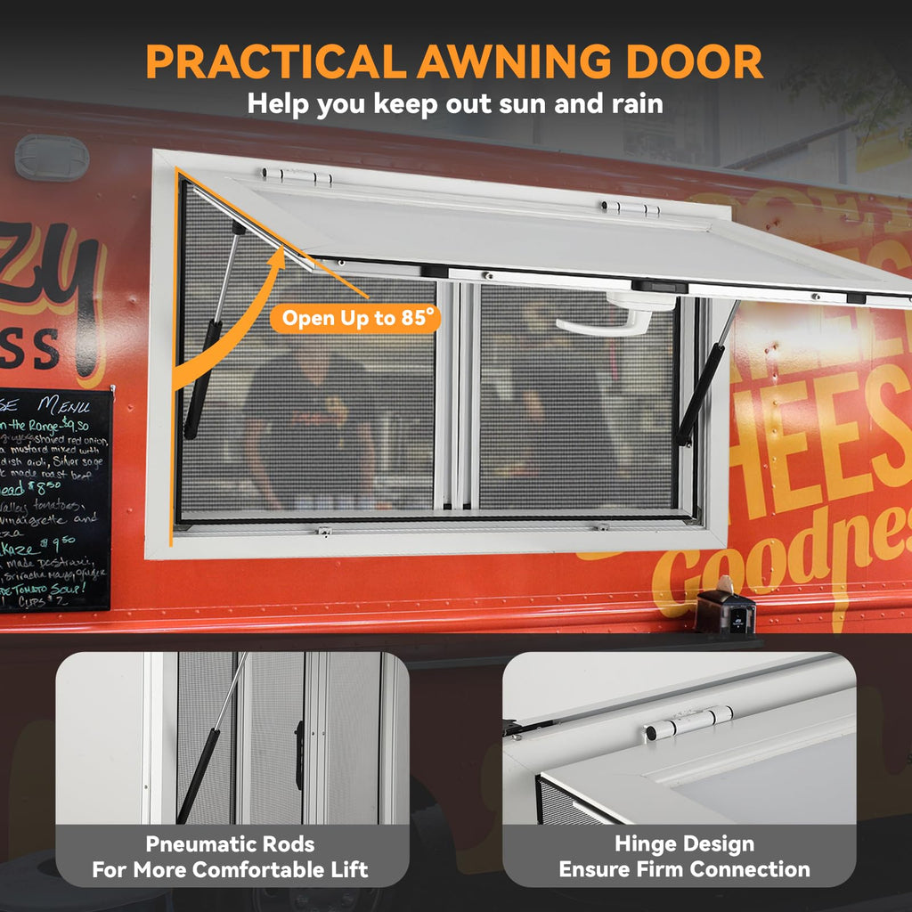 AUTO_ACCESSORY Concession Service Window 36W x 36H Aluminum Alloy With Sliding Screens, Awning Door And Hydraulic Lift