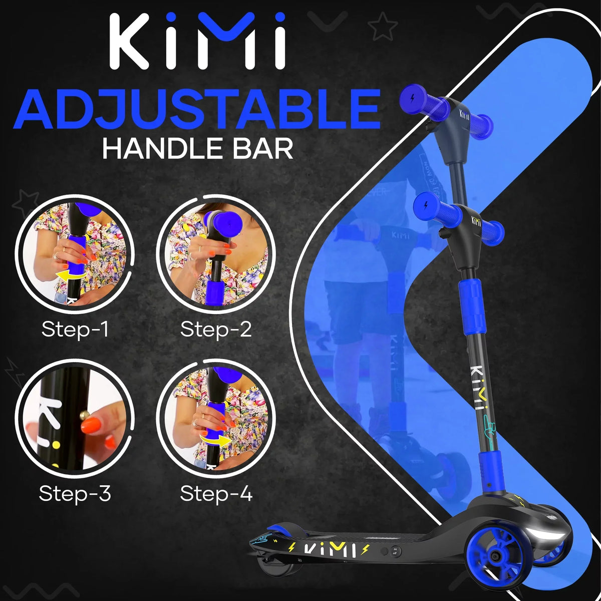 KIMI Kids 3-Wheel Electric Scooter, Adjustable, Ages 2-9, 5MPH, 10 Miles Range