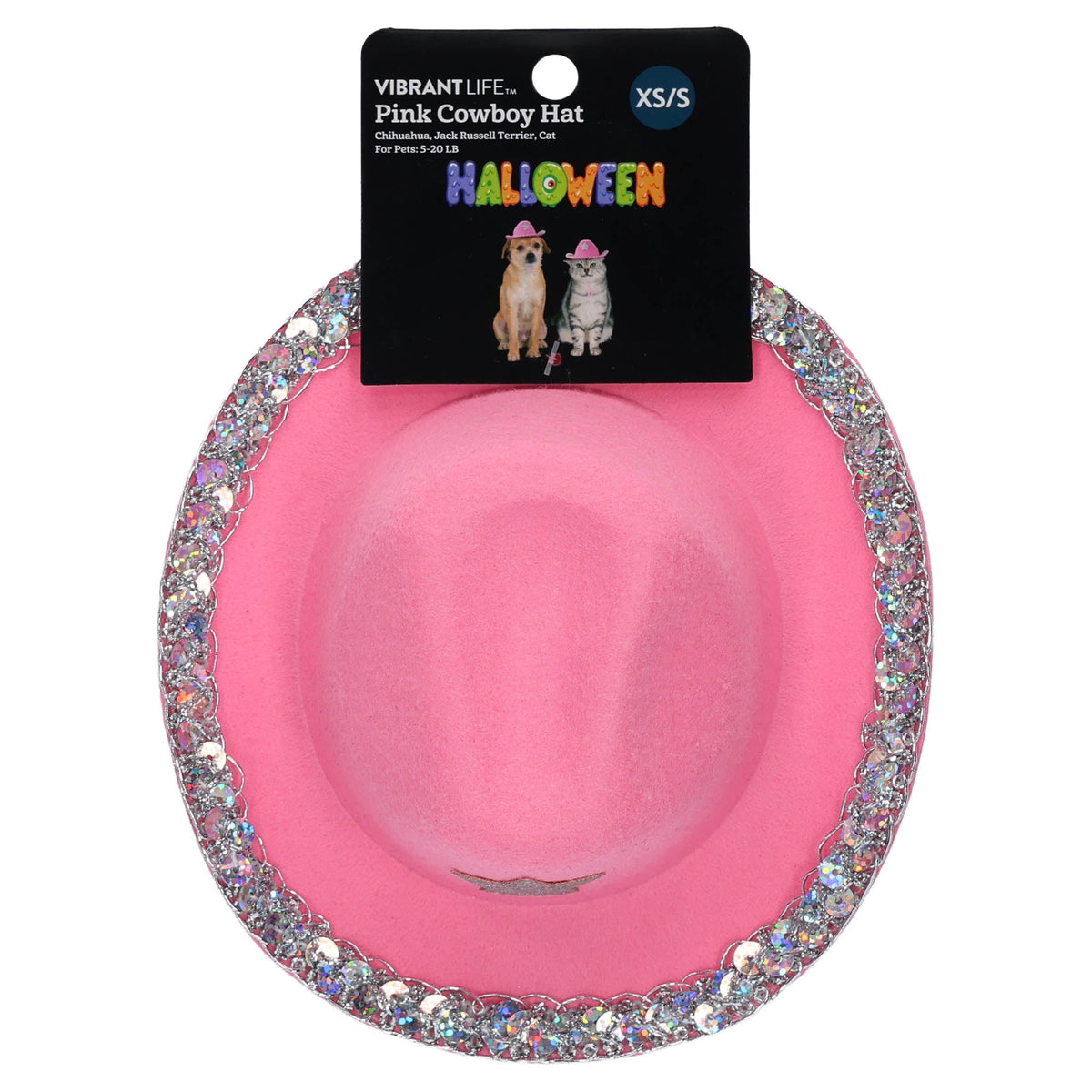 Vibrant Life Halloween Cowboy Hat Costume for Dogs and Cats, Pink