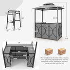 Costway 3-Piece Grill Gazebo Bar Set With 2 Bar Stools And Tempered Glass Top - Grey