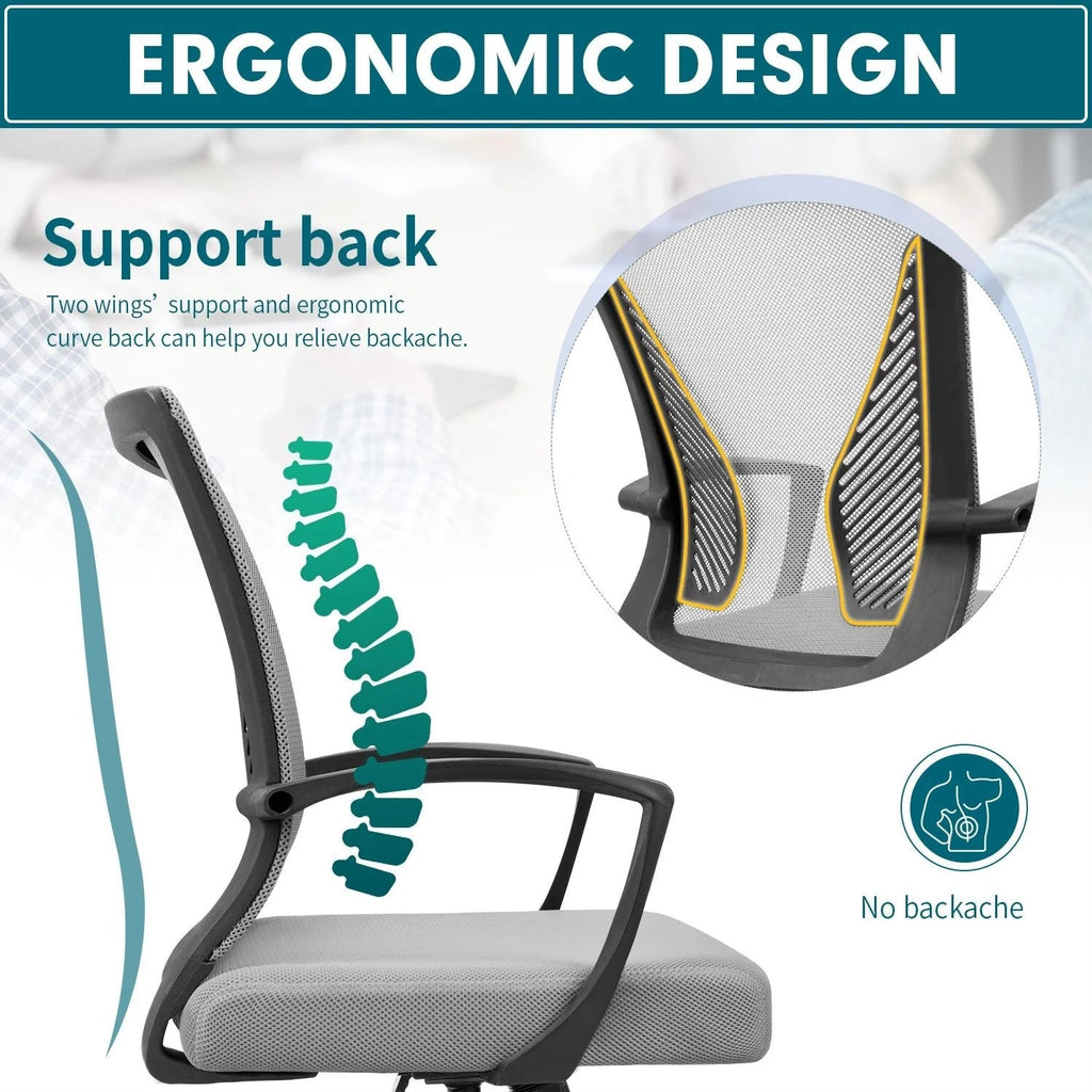 Ergonomic Mesh Mid-Back Office Chair With Adjustable Lumbar Support, 300 lbs Capacity