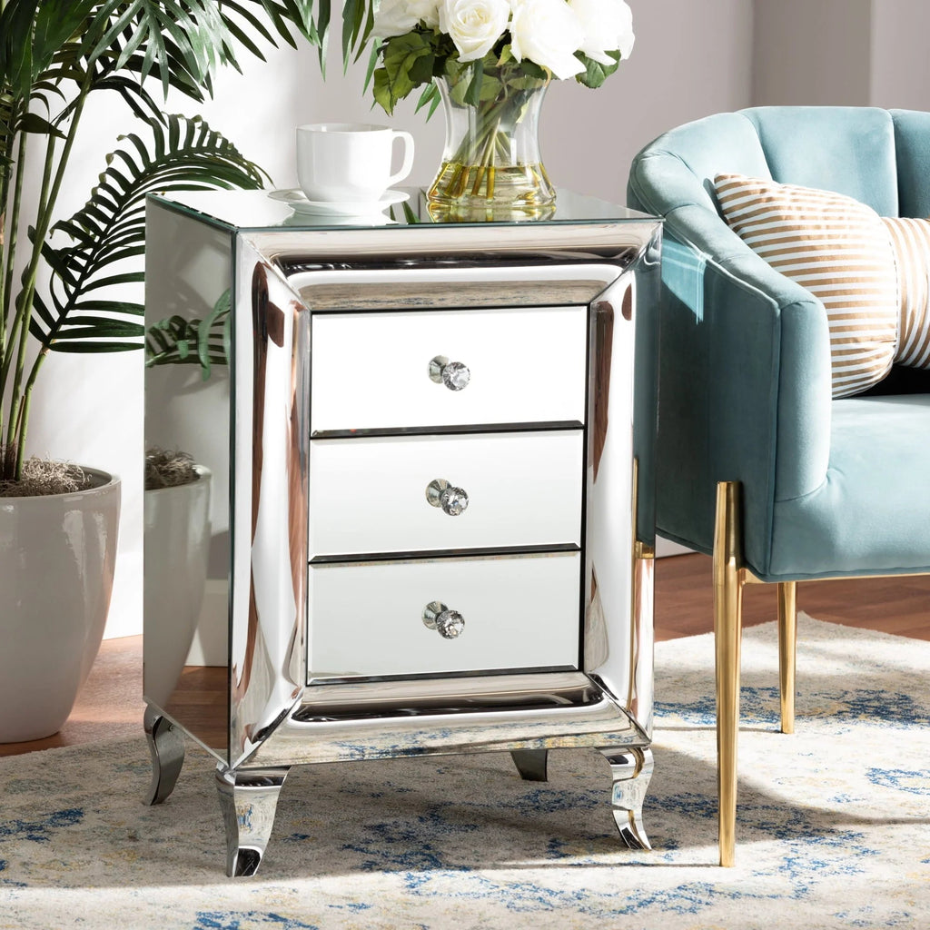 Baxton Studio Pauline Mirrored 3-Drawer End Table