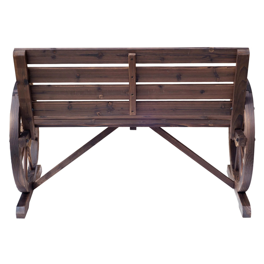 Outsunny Wooden Wagon Wheel Bench, 2-Person, Fir Wood, Carbonized, 41.5in L x 23.25in W x 29.5in H - 84B-183