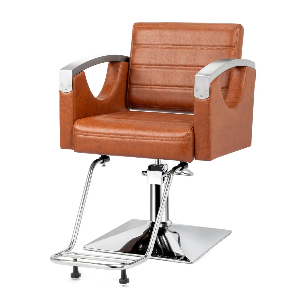 OmySalon Hydraulic Barber Chair With Stainless Steel Armrests, Brown Or Black