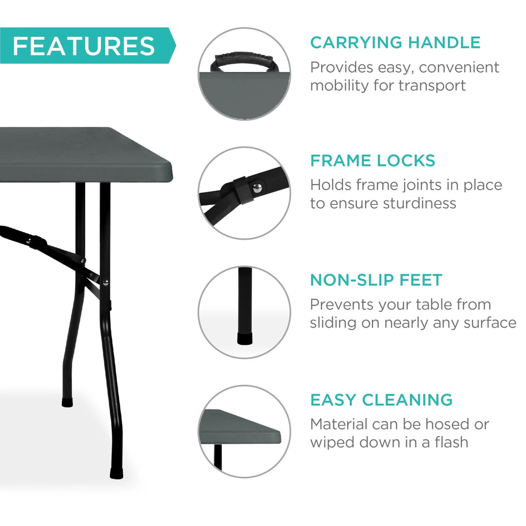 Best Choice Products 6ft Plastic Folding Table, 72in x 30in x 30in, White