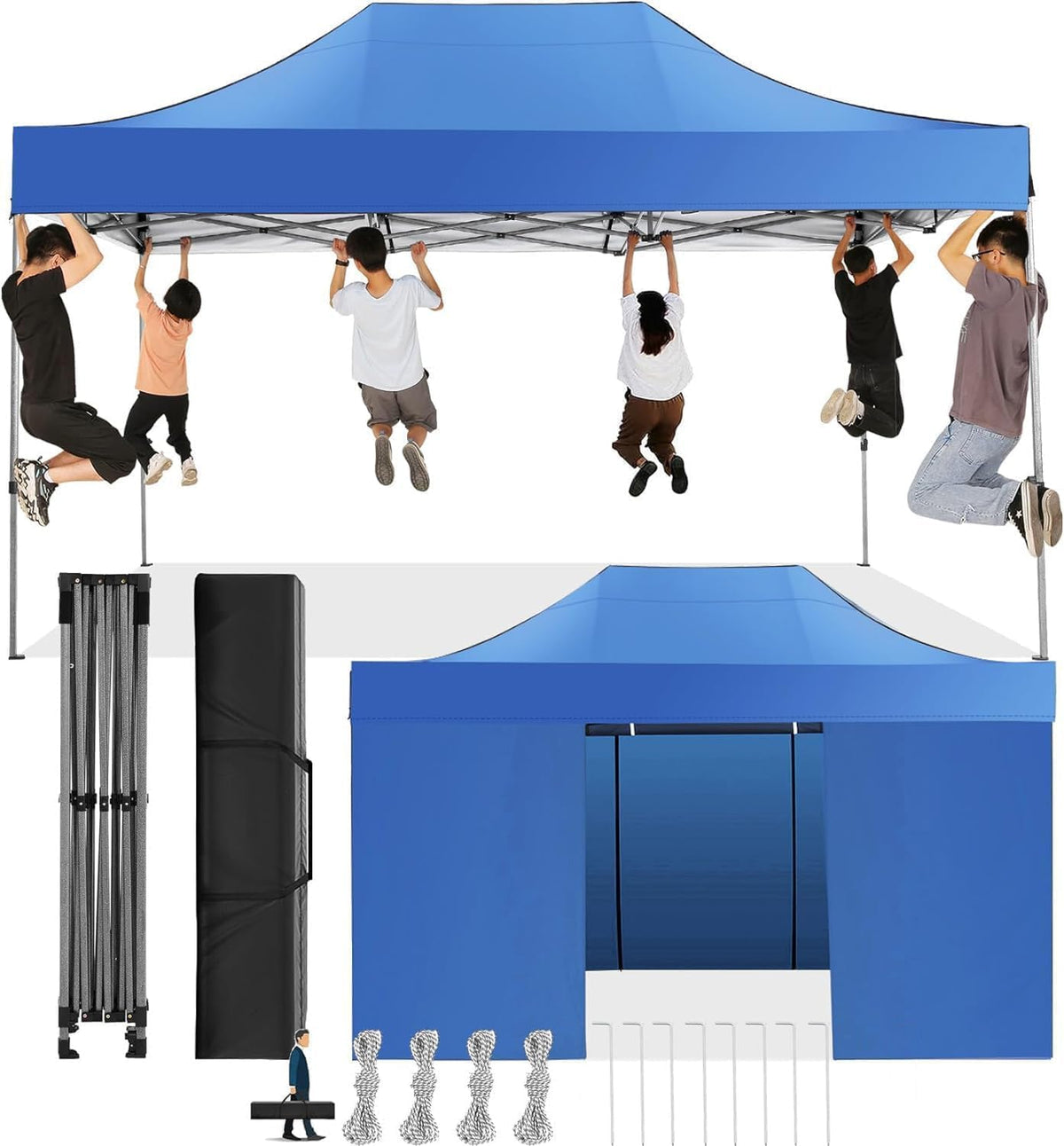 COBIZI Pop-Up Canopy 10 x 15 ft Blue With 4 Sidewalls