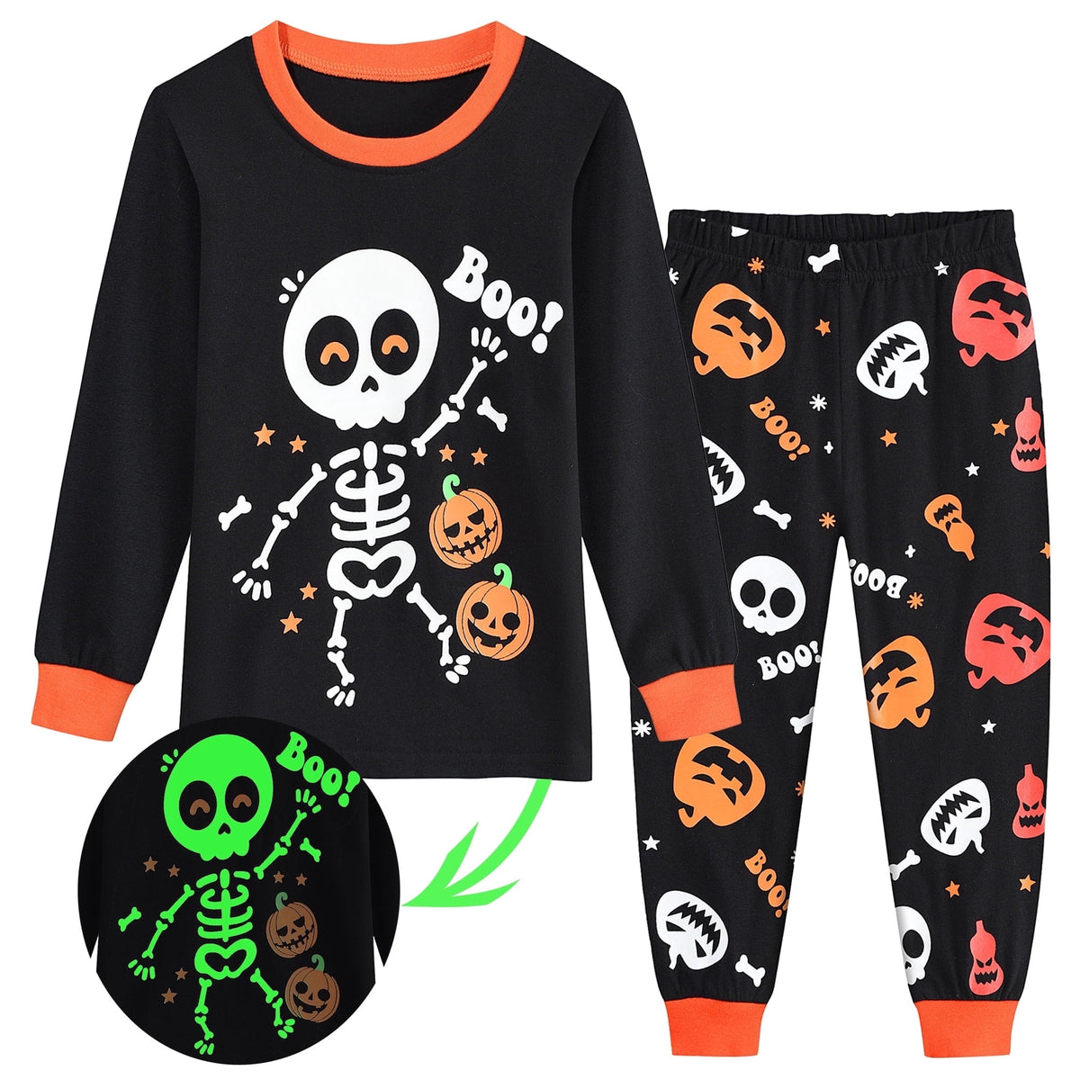 POPTEM Toddler Halloween Pajamas Glow in the Dark Long Sleeve 2-Piece Sleepwear 4T