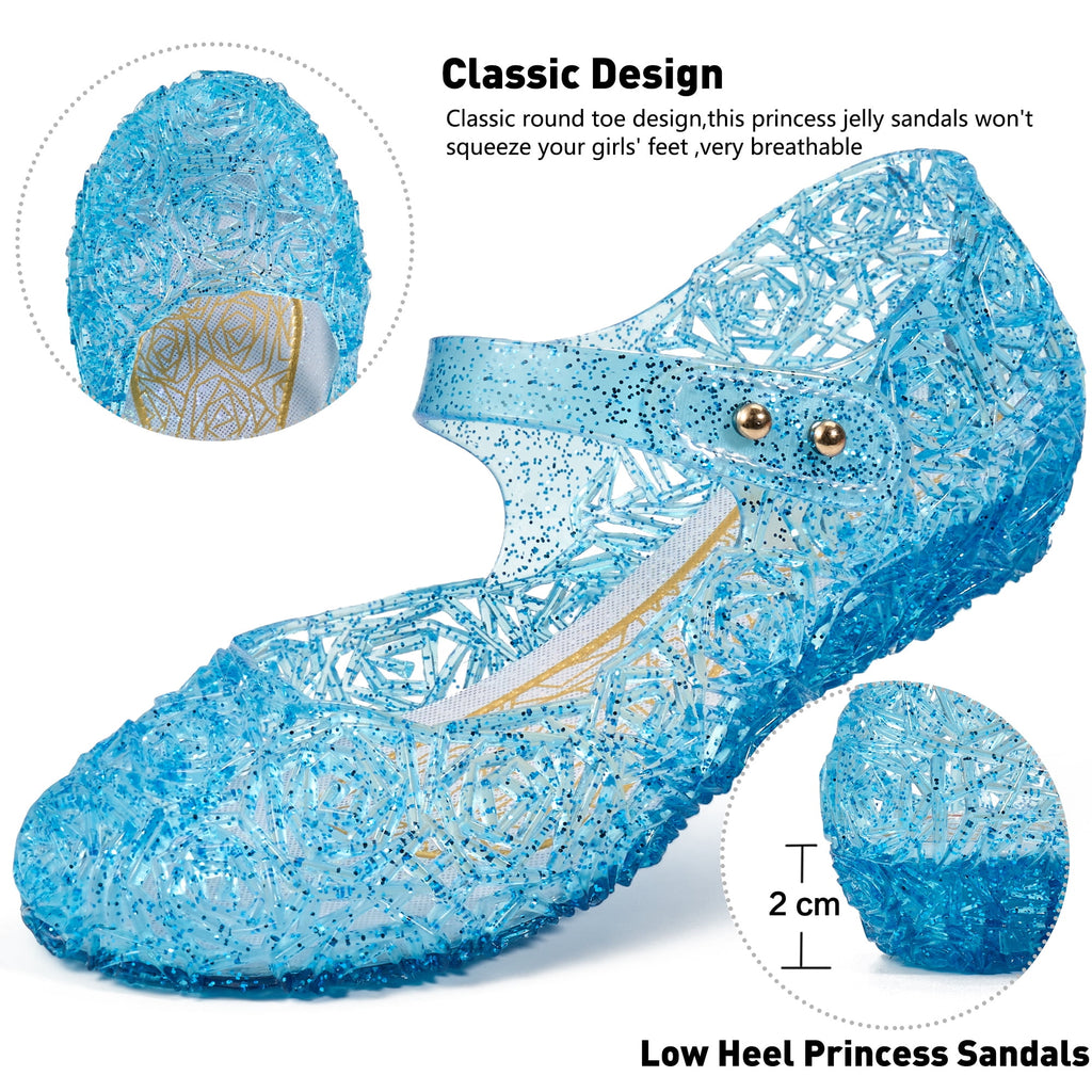 Ecetana Girls Jelly Sandals Princess Costumes Flats Shoes Cosplay Birthday Party Dress Up Shoes for Kids Toddler