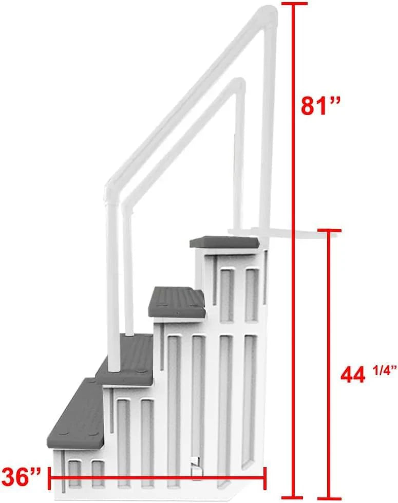 Aqua Select Anti-Slip In-Pool Steps, Gray, 28in W x 81in H, 300 lbs Capacity - For Above Ground Pools