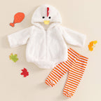 Gunia Baby Chicken Outfit Halloween Costume Toddler Infant Newborn Girl Boy Clothes Sets Flannel Fuzzy Romper Striped Leggings Outfits, Size 0-3 Years
