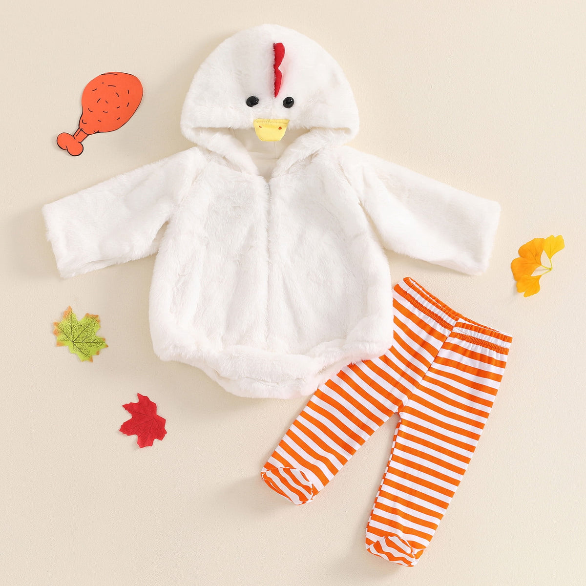 Gunia Baby Chicken Outfit Halloween Costume Toddler Infant Newborn Girl Boy Clothes Sets Flannel Fuzzy Romper Striped Leggings Outfits, Size 0-3 Years