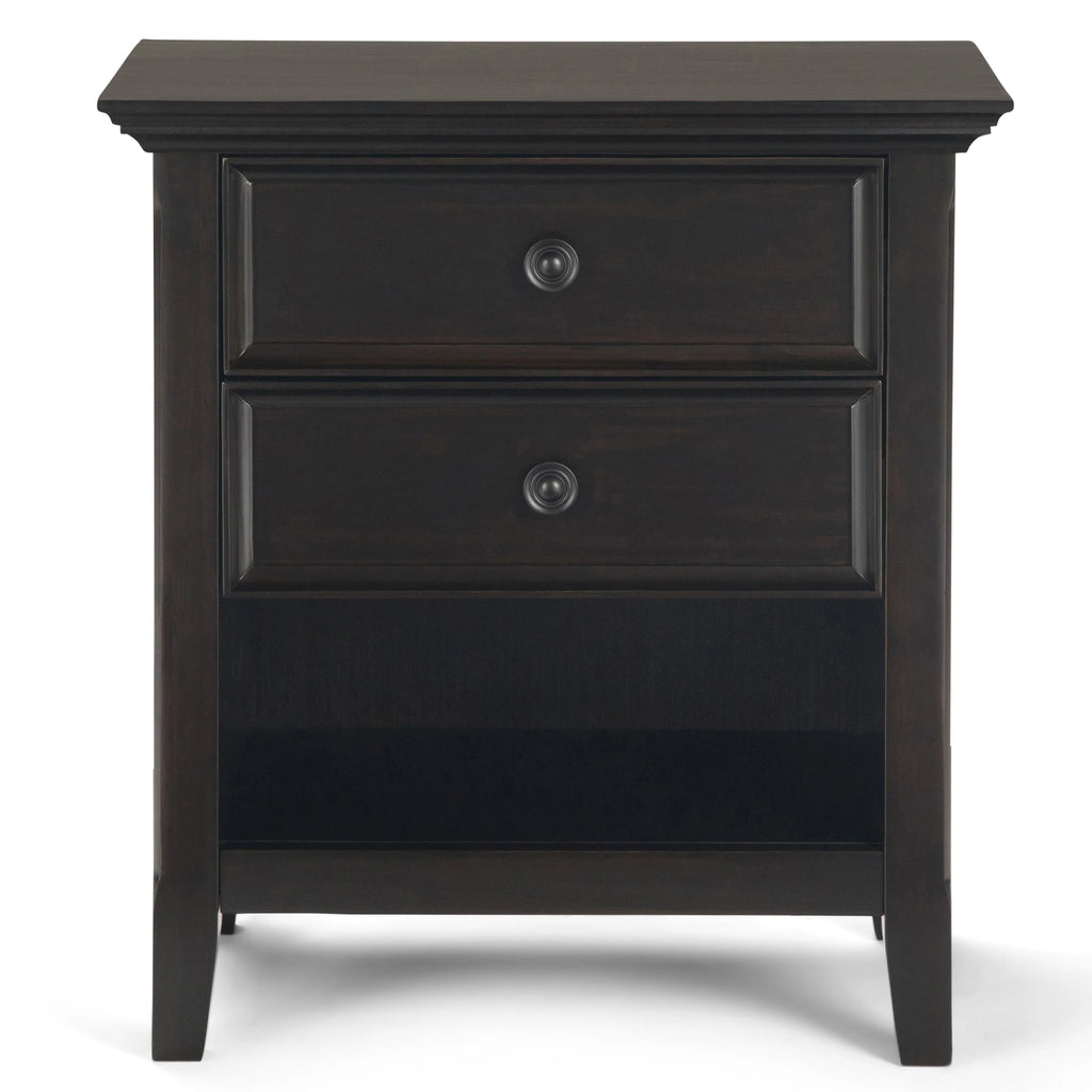 Solid Wood Nightstand With 2 Drawers And Open Shelf, 16 in D x 24 in W x 26 in H