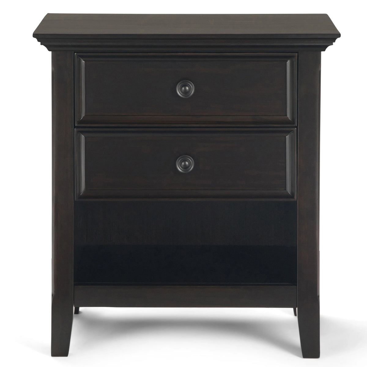 Solid Wood Nightstand With 2 Drawers And Open Shelf, 16 in D x 24 in W x 26 in H