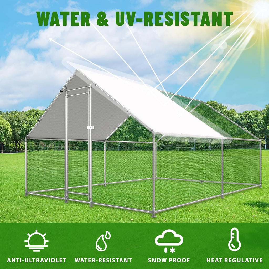 Metal Walk-In Chicken Coop Poultry Cage With Anti-UV Cover - Multiple Sizes