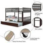 Full Over Full Convertible Bunk Bed Frame With Trundle, Ladder And Guardrails