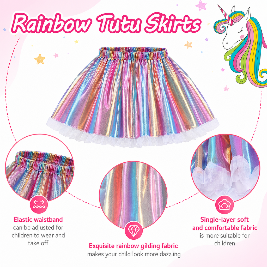 Unicorn Costume for Girls, Tutu Skirt Wings Unicorn Headband Princess Outfit for Birthday Halloween Christmas Cosplay Dress Up