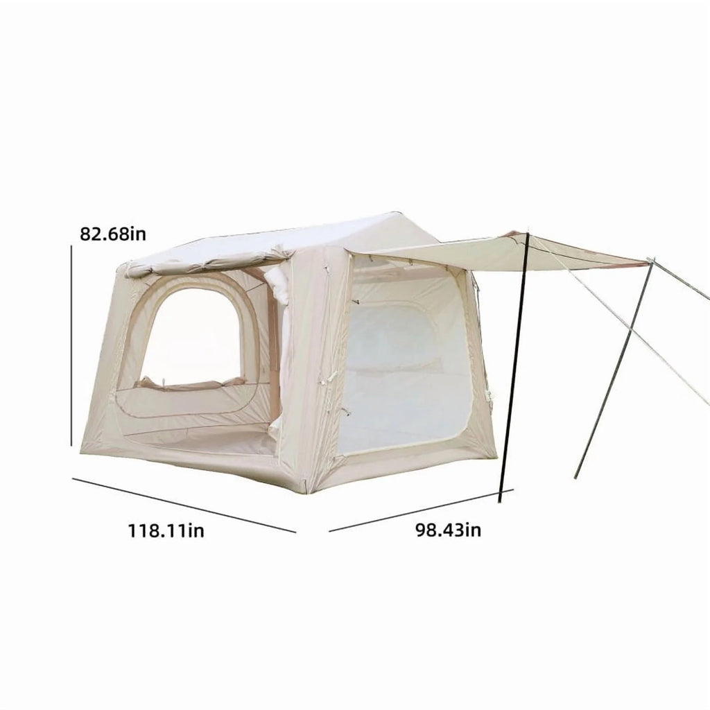 Beige Inflatable Camping Tent, 4-6 Person, 118in L x 98.5in W x 83in H, 4-Season, Oxford