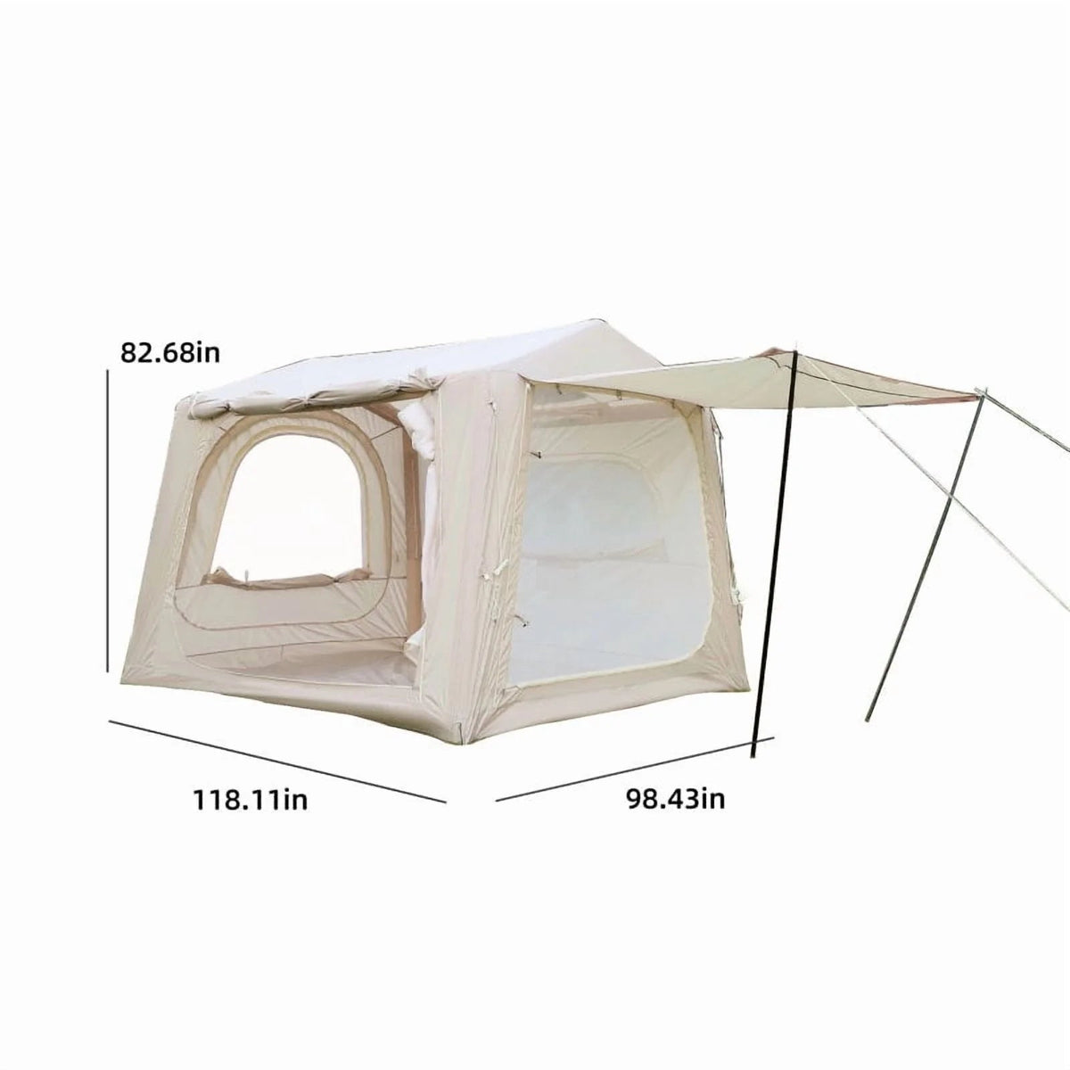 Beige Inflatable Camping Tent, 4-6 Person, 118in L x 98.5in W x 83in H, 4-Season, Oxford