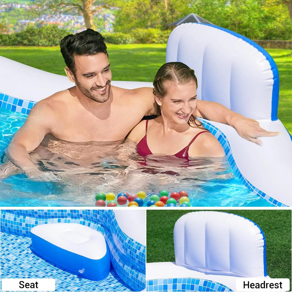 Family Inflatable Swimming Pool 121 x 90 x 22 in With Electric Pump, 2 Seats And 2 Headrests