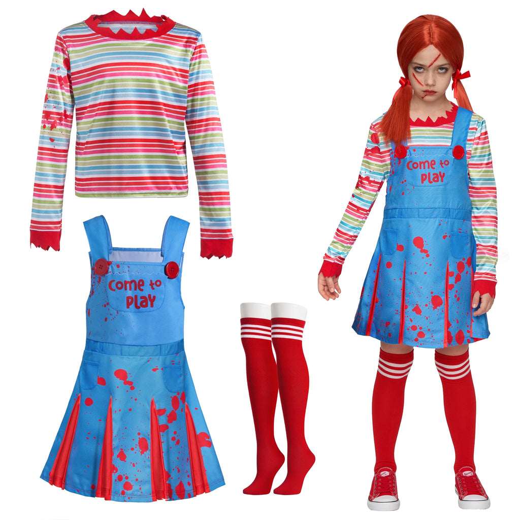 Joyfy Creepy Doll Costume for Women, Family Matching Killer Doll Costume for Halloween Fancy Dress up Cosplay