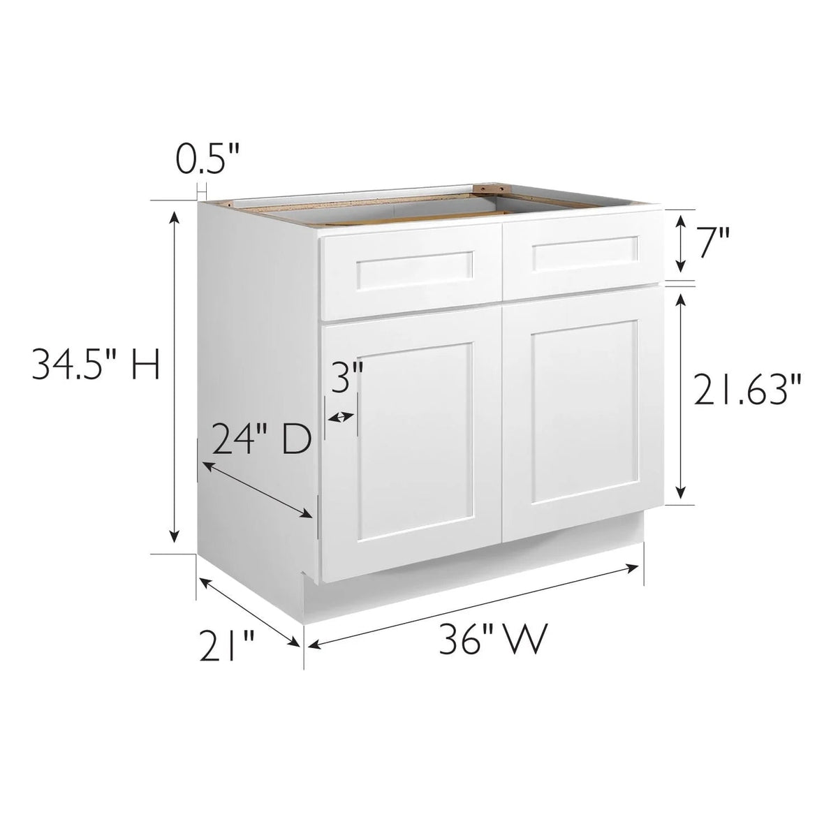 Design House Brookings Unassembled Shaker Base Kitchen Cabinet 36x34.5x24, White - 561407