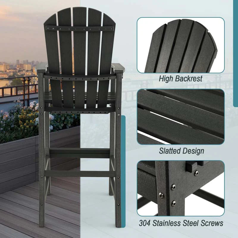 Outdoor HDPE Tall Adirondack Counter Height Bar Stool With Armrests And Footrest - 30Quot