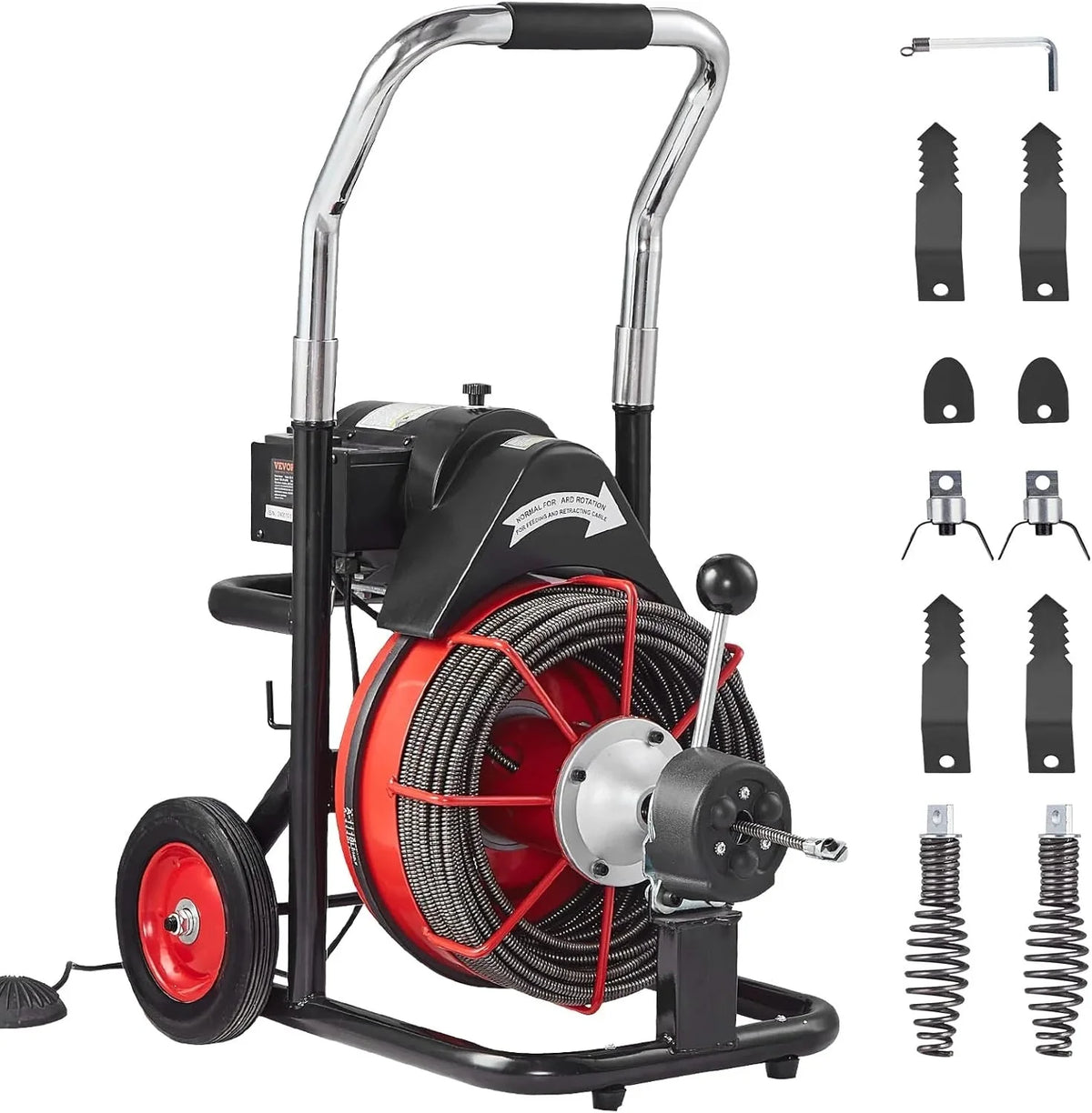 VEVOR Drain Cleaner Machine 100FT x 1/2 Inch, 550W, Red + Black - Drain Cleaner Machine 100 FT x 1/2 Inch