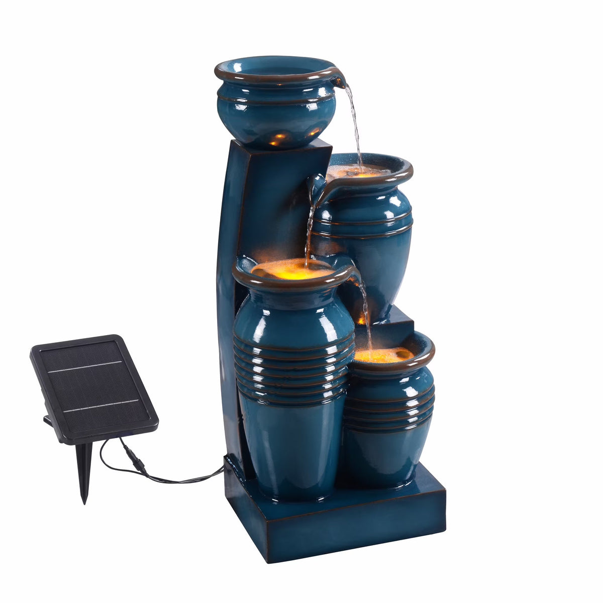 Teamson Home 28.74 in Solar 4-Tier Cascading Bowl Water Fountain With LED Lights - Navy