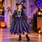 MEZZALL Child Outfit Sets Girls Witch 4 Light Up Star Witch Dress With Hat Wand Kids Halloween Party Outfit For Party Clothes Sets