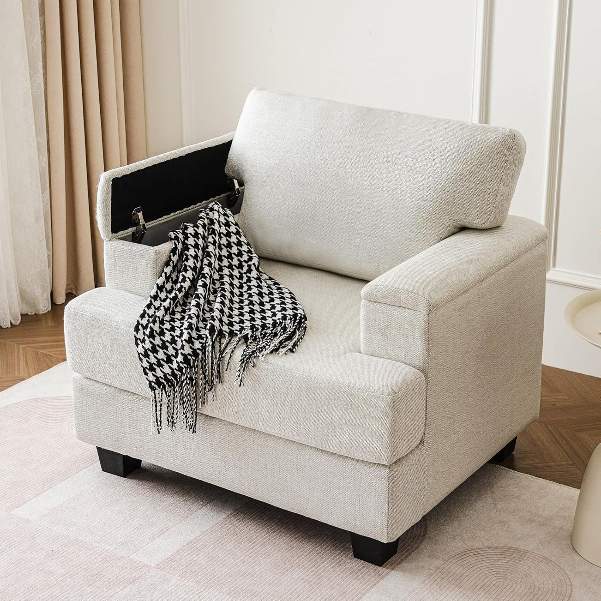 Oversized Chenille Accent Chair With Armrest Organizer And 7.8 in Cushion