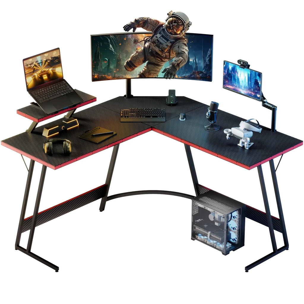 L-Shaped Gaming Computer Corner Desk With Monitor Stand - 220 lbs Capacity