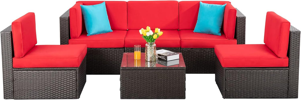 5-Piece All-Weather Wicker Patio Conversation Set With Ottoman And Cushions