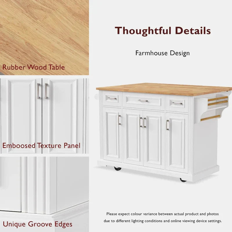Kitchen Island Cart With Wood Drop Leaf, 54.1 x 29.5 x 35.9 Inches, White