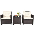 3-Piece Rattan Patio Conversation Set With Cushions And Coffee Table