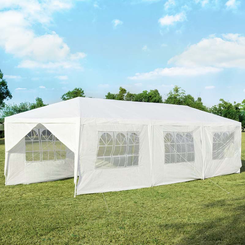 Outdoor Party Wedding Event Canopy Tent, 10 ft x 30 ft, White, 6 Removable Sidewalls, 2 Doorways
