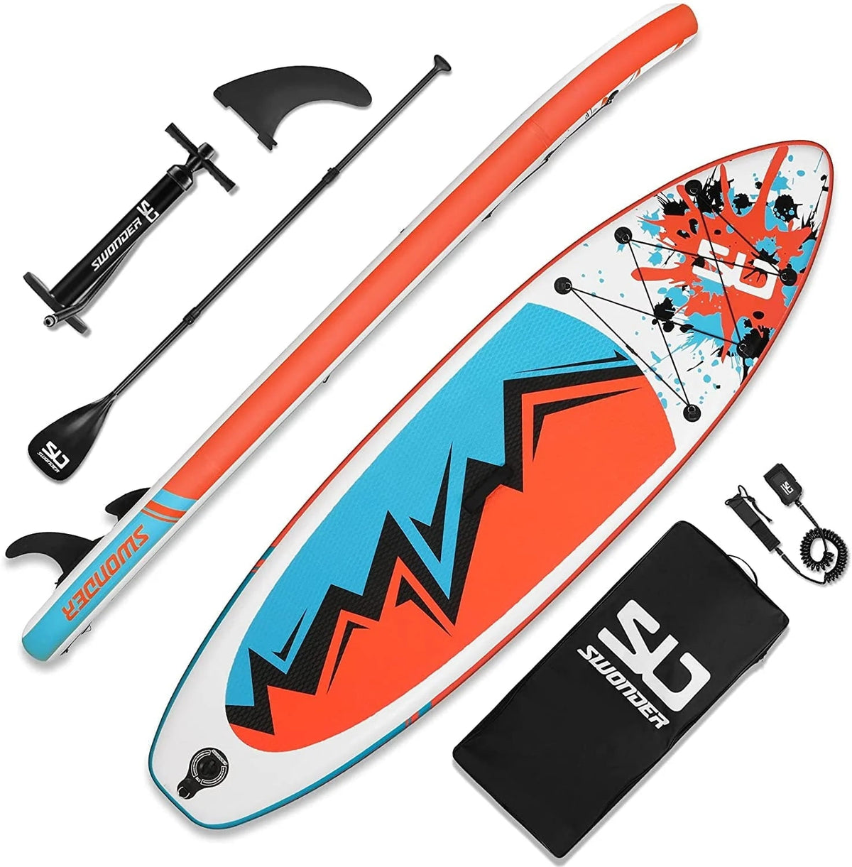 Swonder Inflatable Stand Up Paddle Board 10' x 32" x 6" - Paddle, Pump, Leash And Backpack