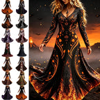 KICILVS Gothic Clothes For Women Black Spiderweb And Spider Print Flowing V Neck Long Maxi Dress Halloween Cosplay Gothic Party Dress