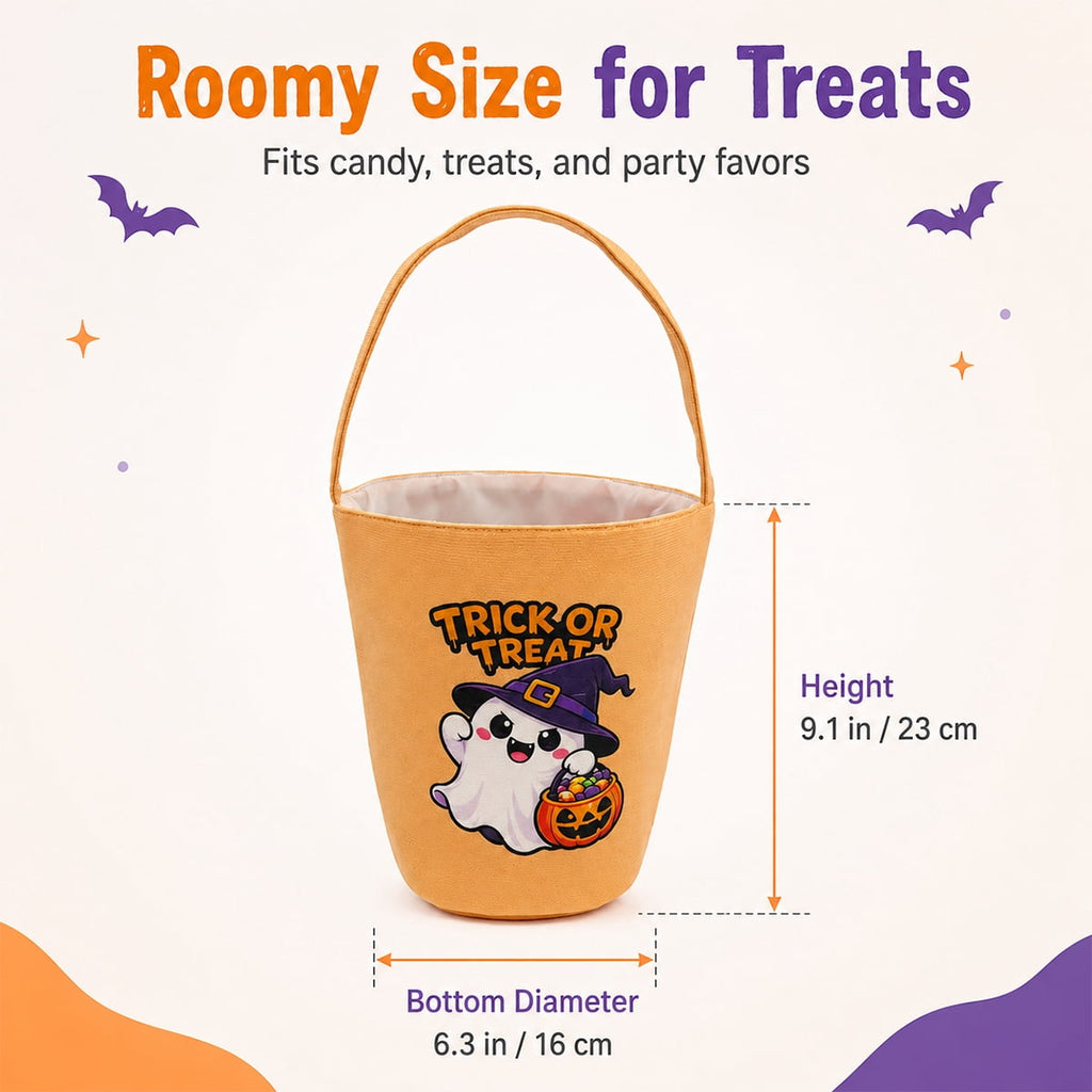 MetMetalrt Trick or Treat Bucket – Orange Cute Ghost Candy Buckets & Tote Bags for Halloween Party Decoration