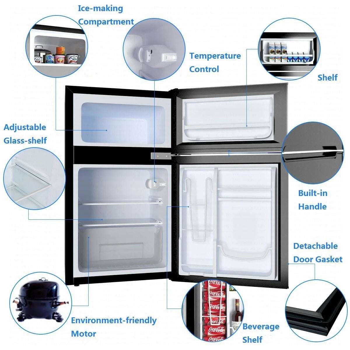 Costway Compact Refrigerator With Internal Freezer, Grey, 3.2 Cu. Ft.
