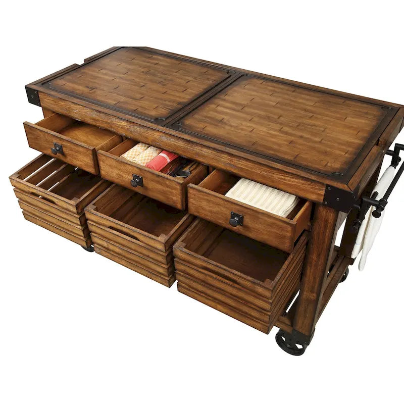 Kitchen Cart With 3 Drawers - Distressed Chestnut