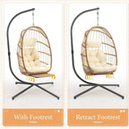 Yechen Indoor Outdoor Wicker Hanging Egg Chair With Stand, 38 x 38 x 78 Inches, 350 lbs, Charcoal Grey - EG-001